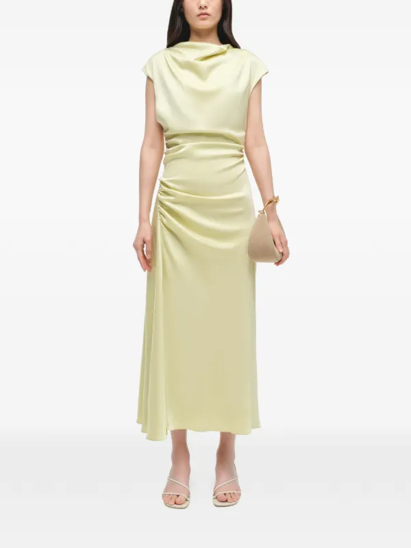 Simkhai Burke Draped Gathered Satin Midi Dress | Yellow | FARFETCH UK