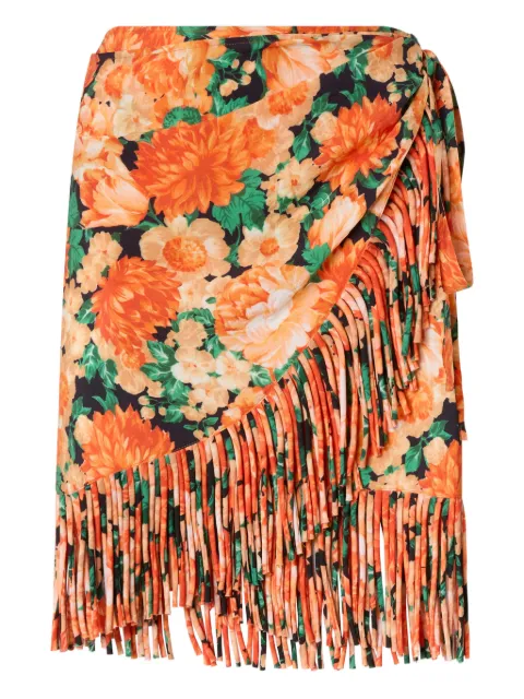 PINKO falda corta con flecos y estampado Botanic Garden