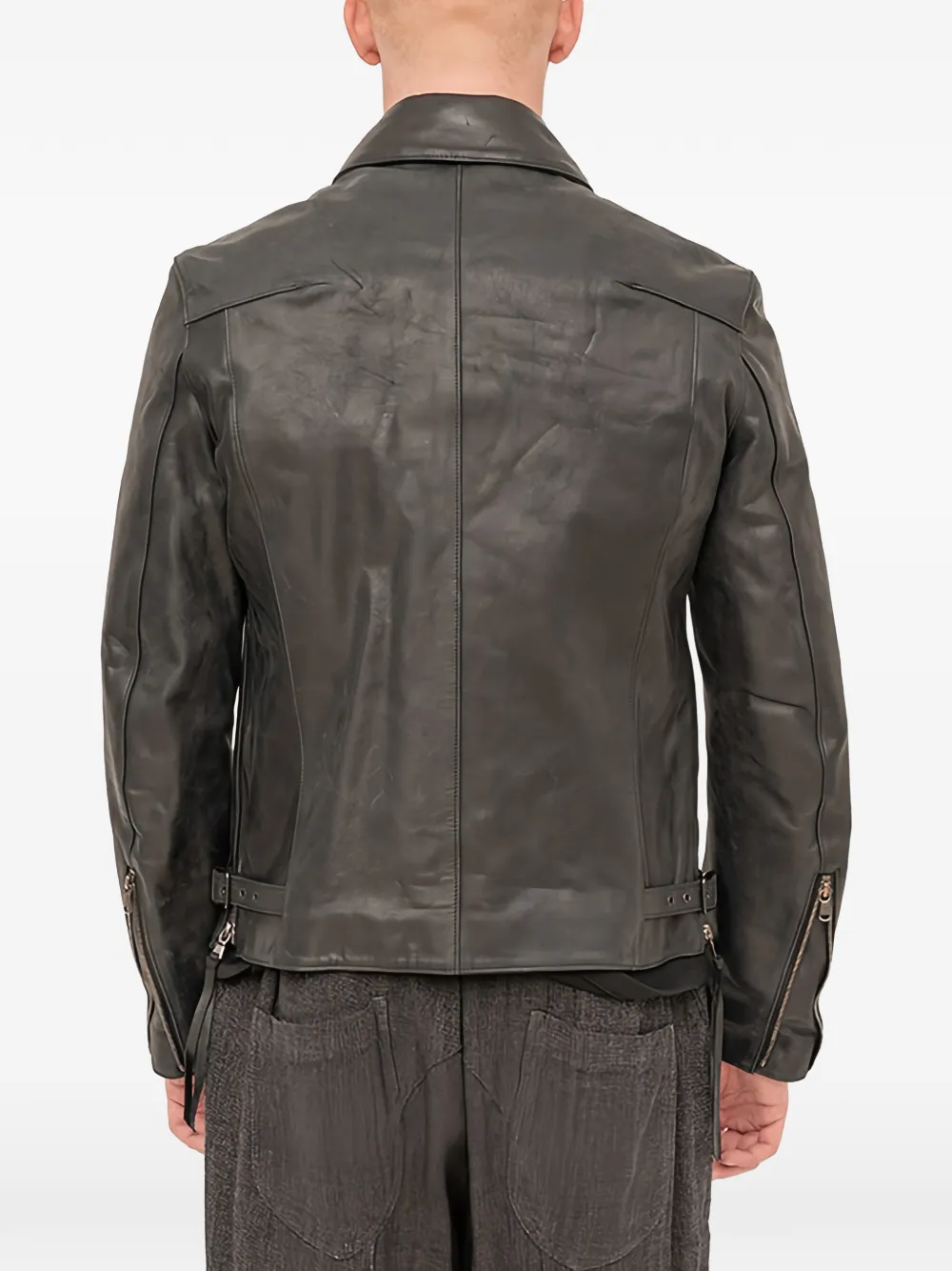 The Viridi-anne Zip-up Leather Jacket In Black