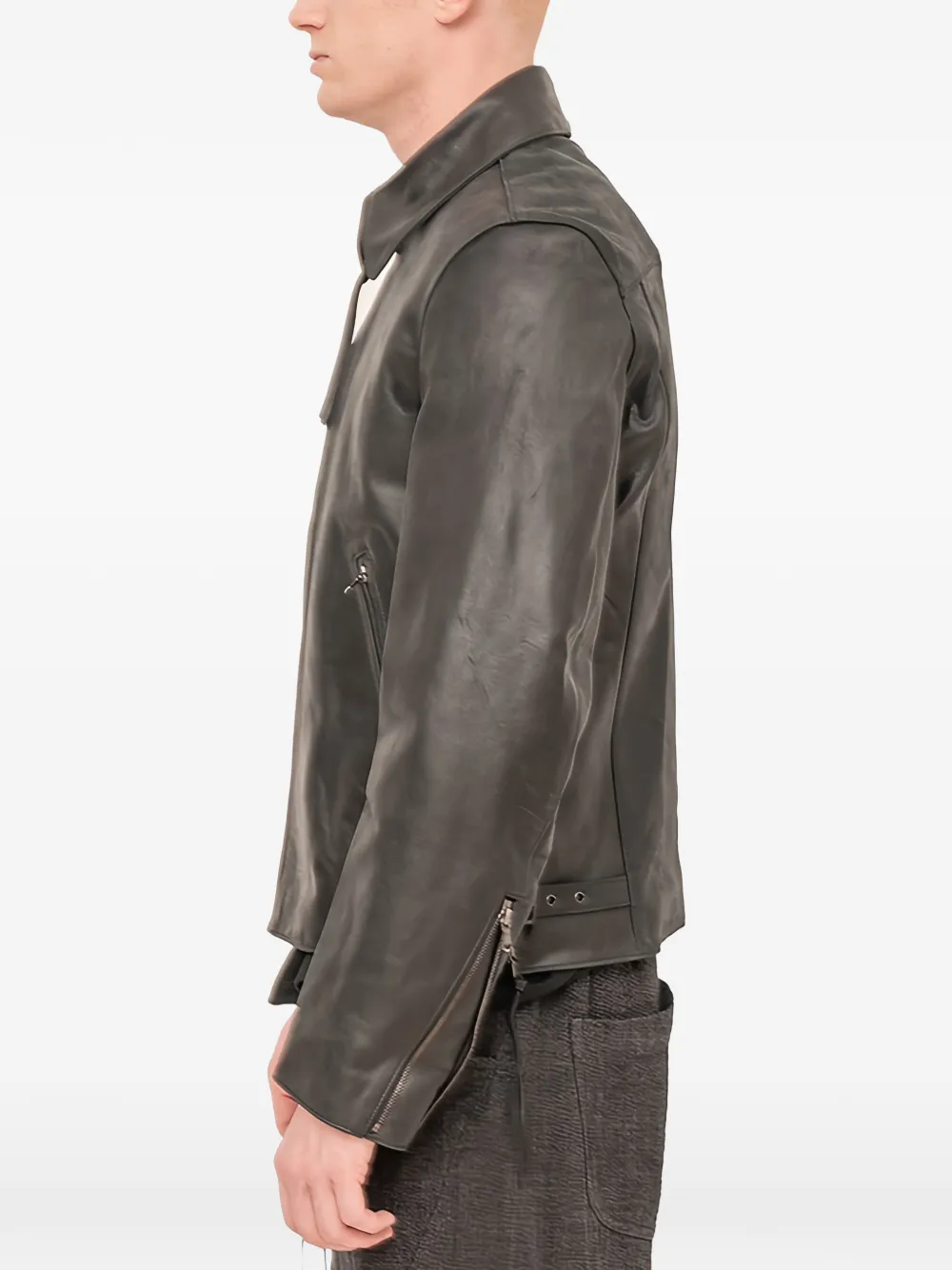 The Viridi-anne Zip-up Leather Jacket In Black