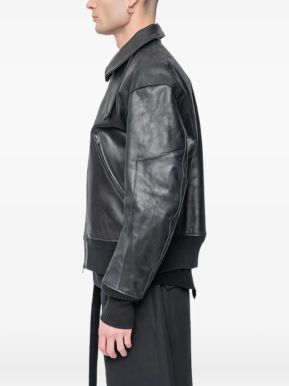 The Viridi-anne Zip-up Leather Jacket In Black