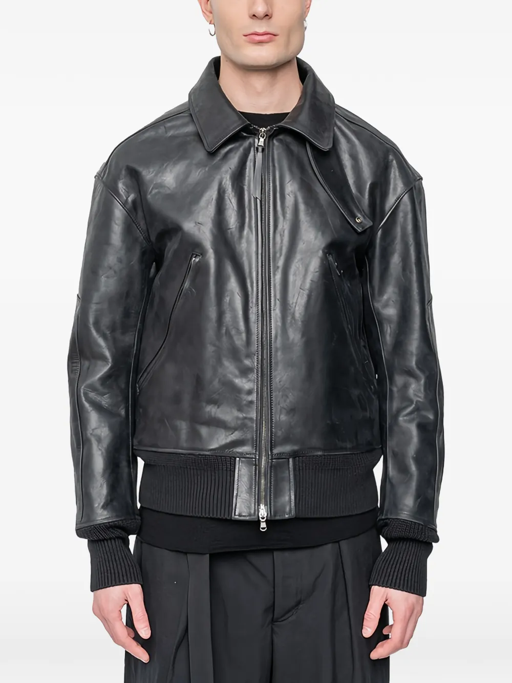 The Viridi-anne Zip-up Leather Jacket In Black