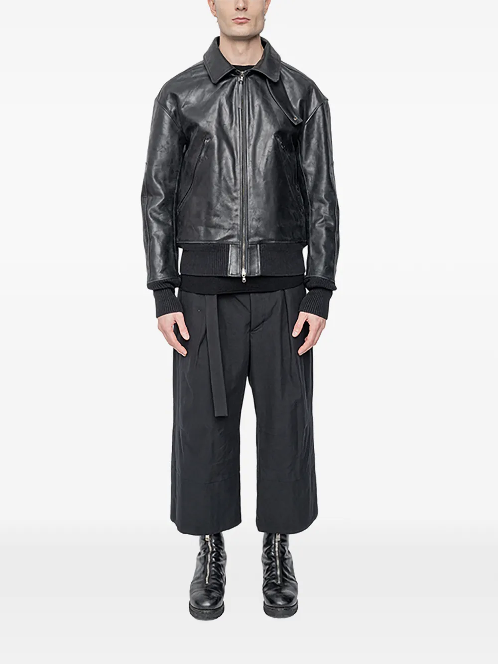 The Viridi-anne Zip-up Leather Jacket In Black