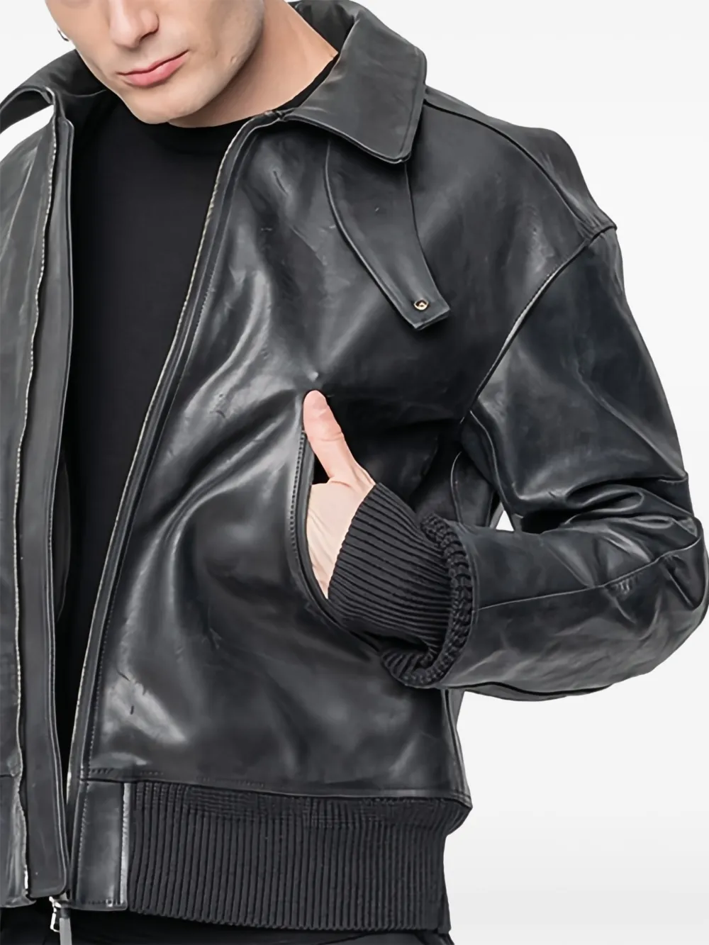 The Viridi-anne Zip-up Leather Jacket In Black