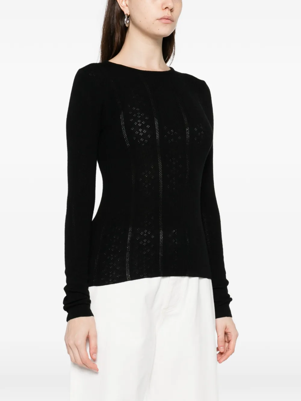 Crew-Neck Knitted Long-Sleeved T-Shirt