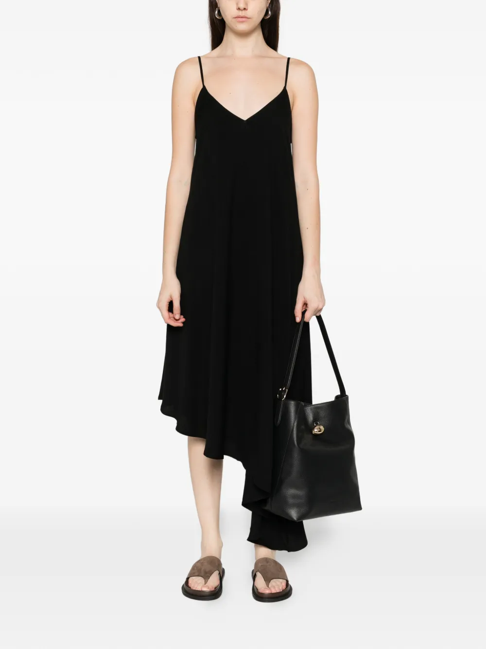HERSKIND V-neck asymmetric midi dress - Zwart