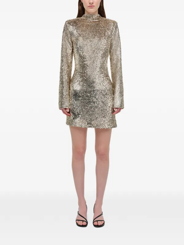 green emerald velvet dress Jasilia Long Sleeve Mini Dress in Neutral Sequin , Cut Out main image 1