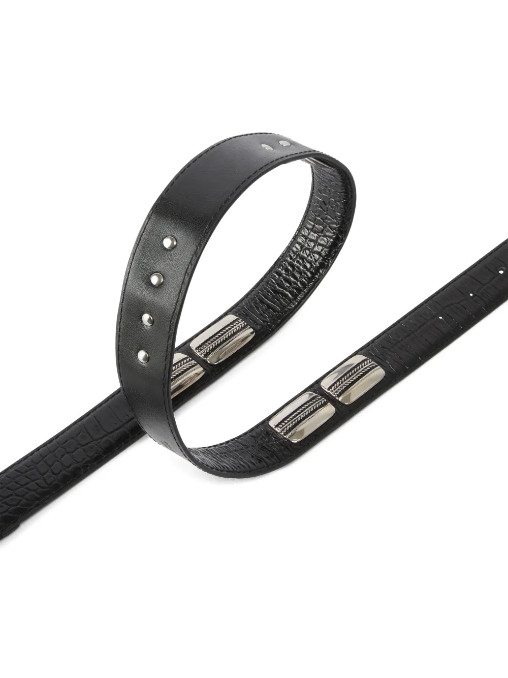 PINKO Texaanse riem van leer met krokodillenprint 3 cm Zwart