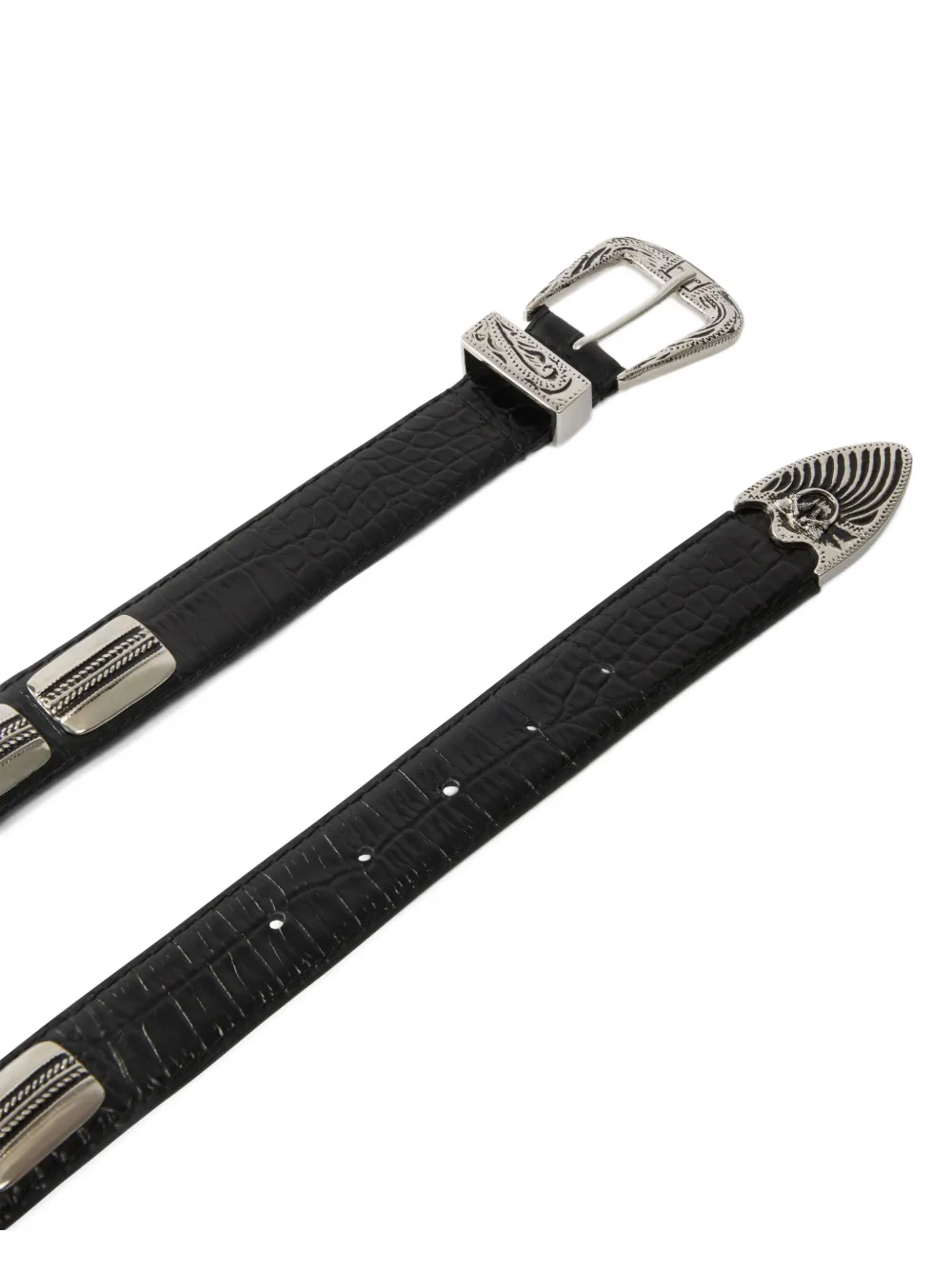PINKO Texaanse riem van leer met krokodillenprint 3 cm Zwart