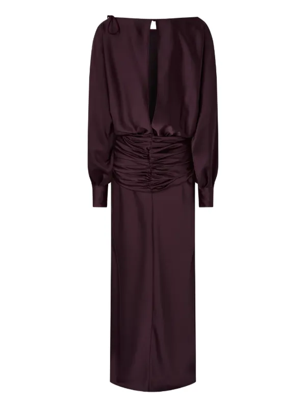 pinko silk dress PINKO Long Satin Dress With Draping | Purple