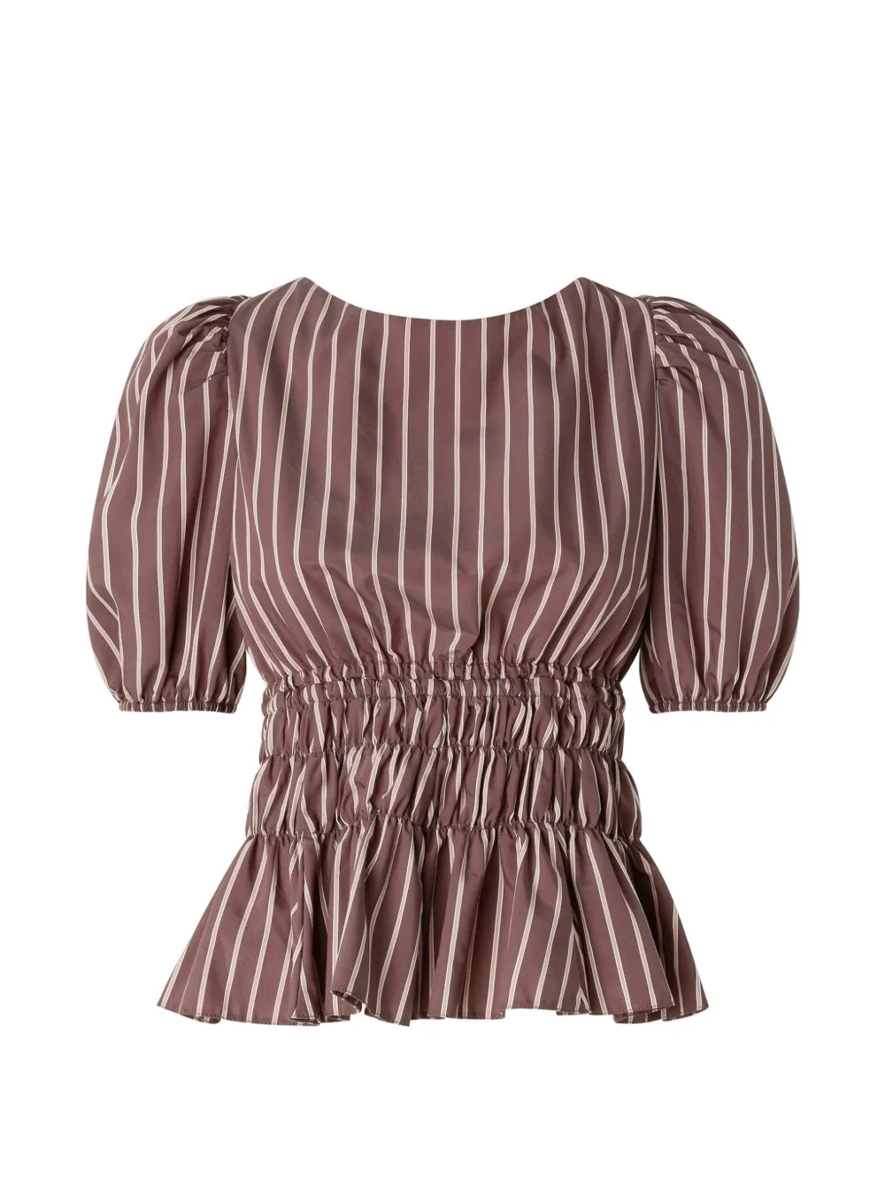 PINKO Gestreepte blouse met ruches Bruin