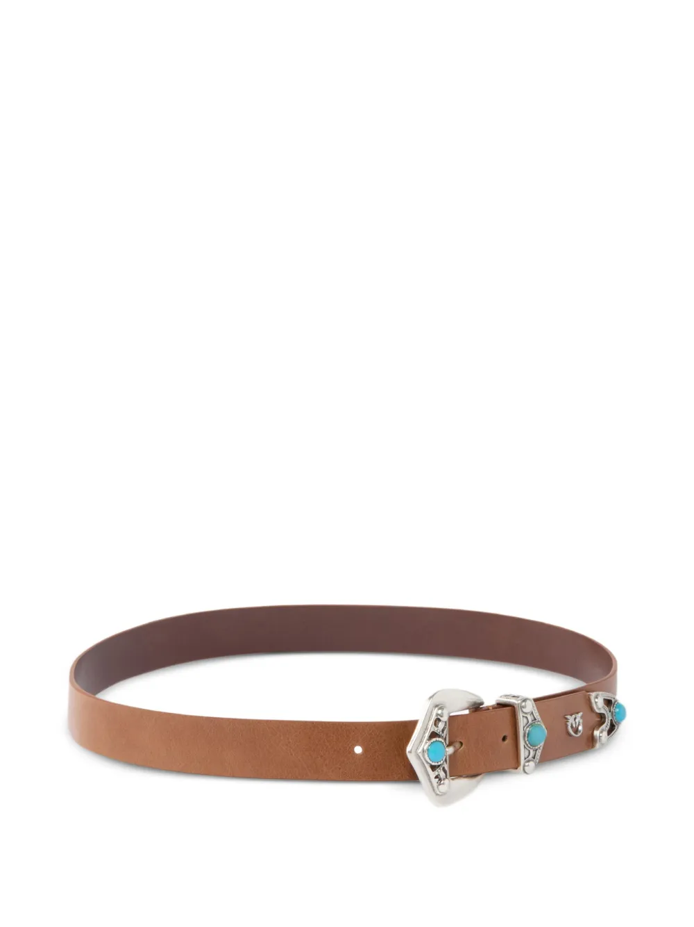 PINKO Leren riem met turquoise stenen (3 cm) Bruin
