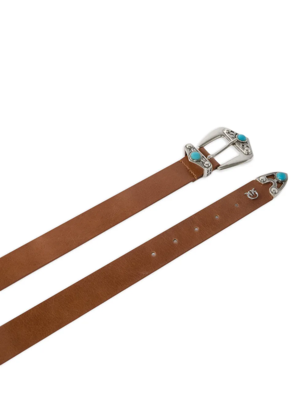 PINKO Leren riem met turquoise stenen (3 cm) Bruin