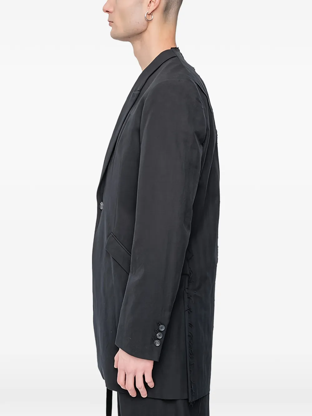 The Viridi-anne Frayed Button-up Blazer In Gray