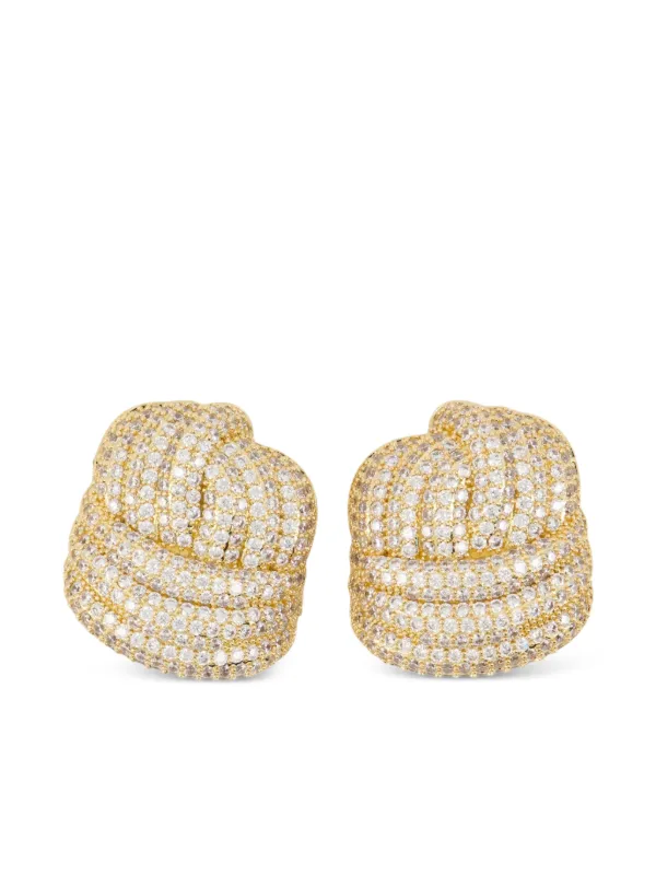 Self-Portrait Crystal Knot Earrings in Gold