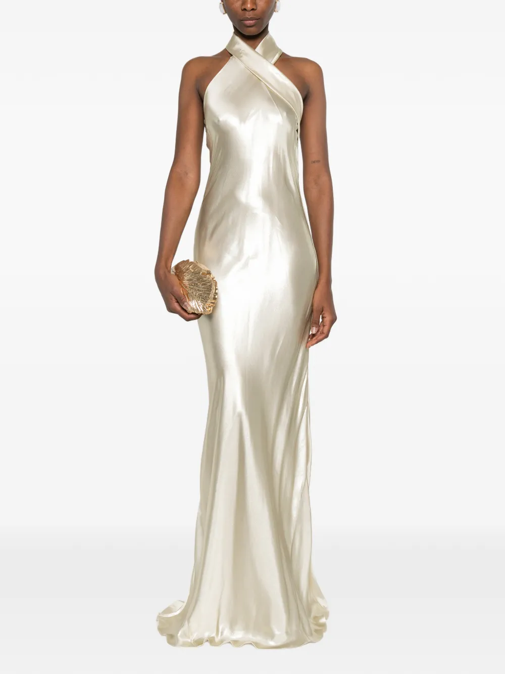  Galvan London Pandora Halterneck Maxi Dress - Neutrals 