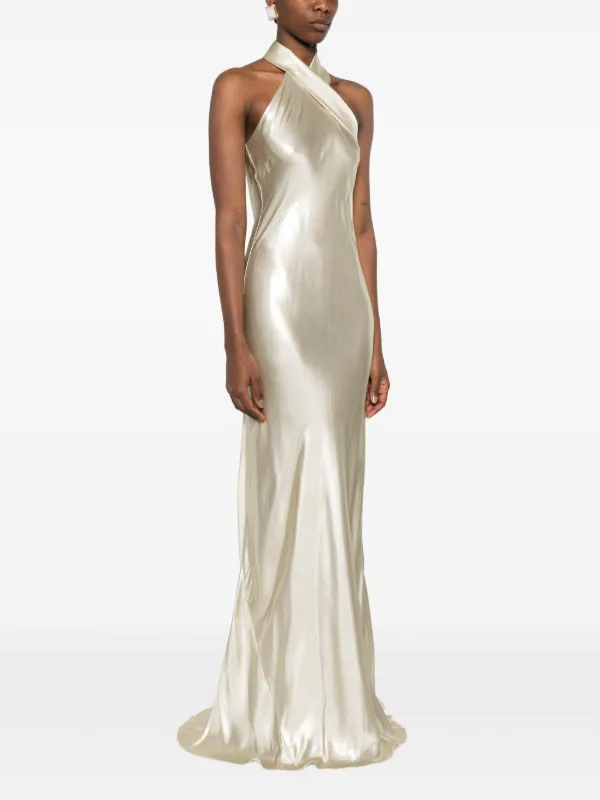 galvan halter neck dress London Pandora Halterneck Maxi | Neutrals high neck mini dress