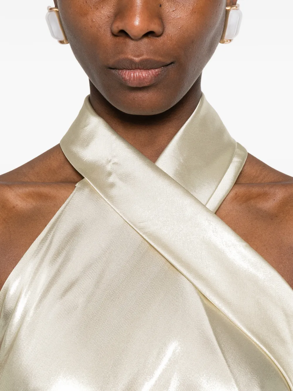 galvan pandora halterneck satin maxi dress Galvan London