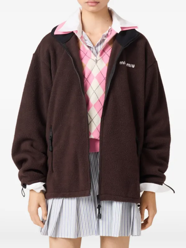 Miu Miu logo-embroidered Jacket | Brown | FARFETCH