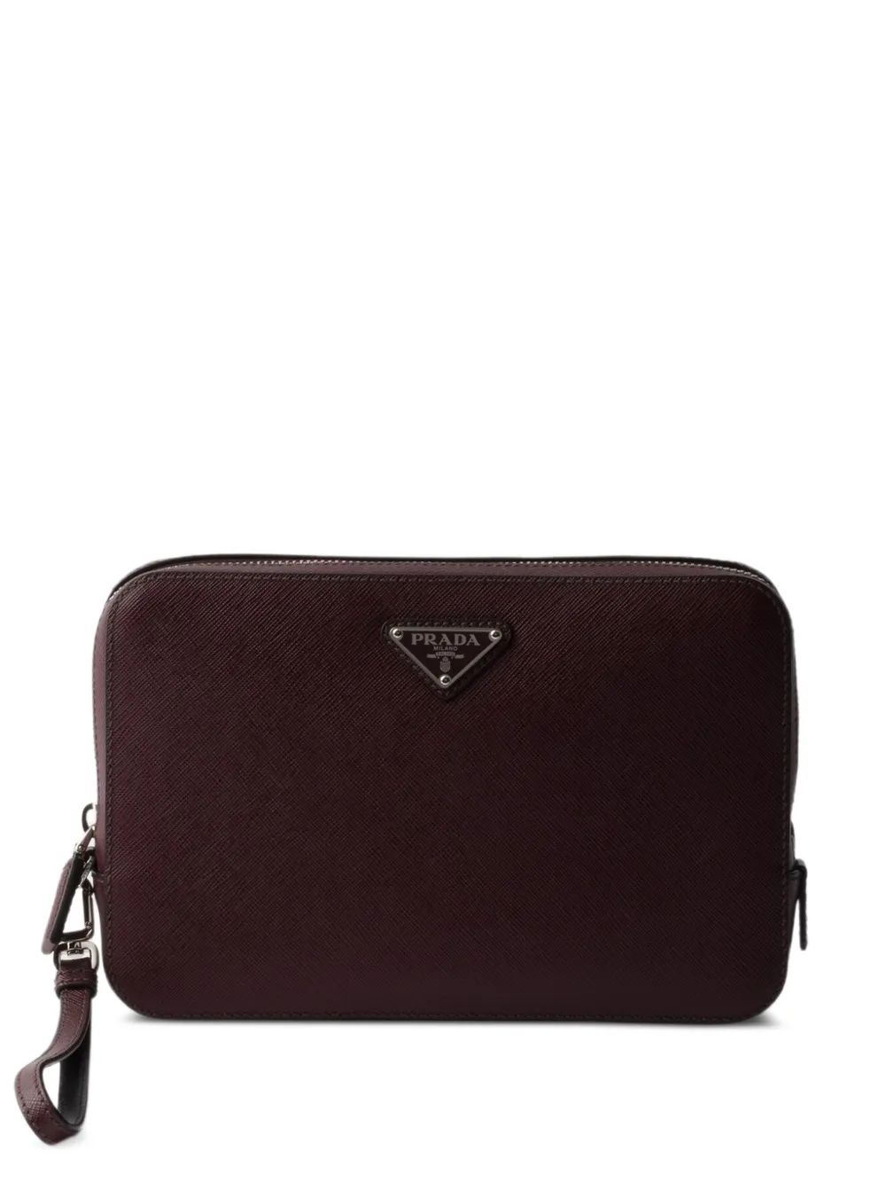 Prada Clutch in pelle con placca logo - Marrone