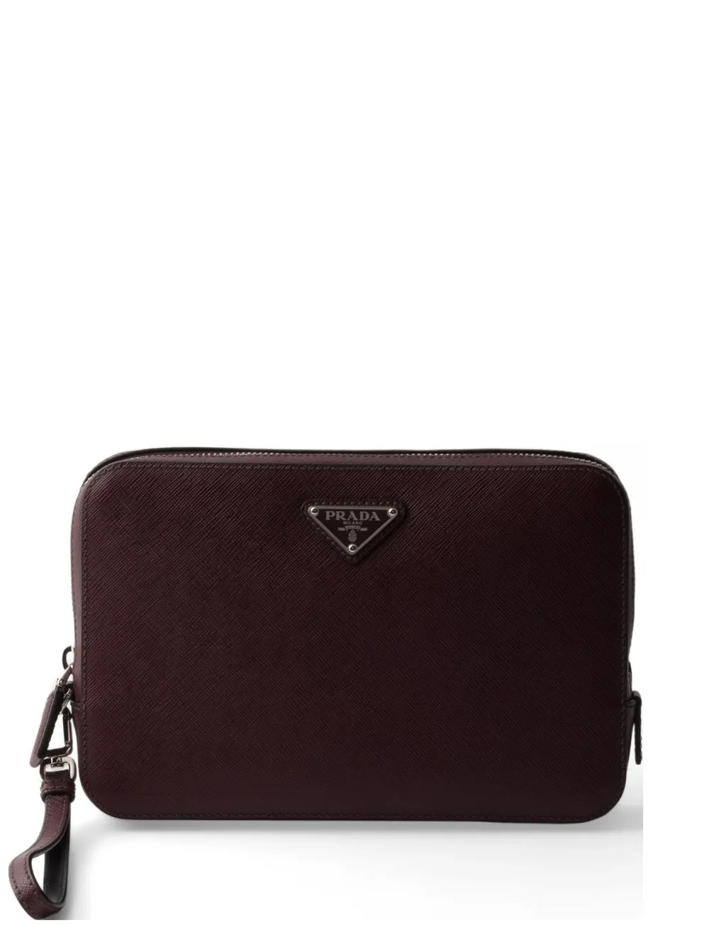 Prada Clutch in pelle con placca logo - Marrone
