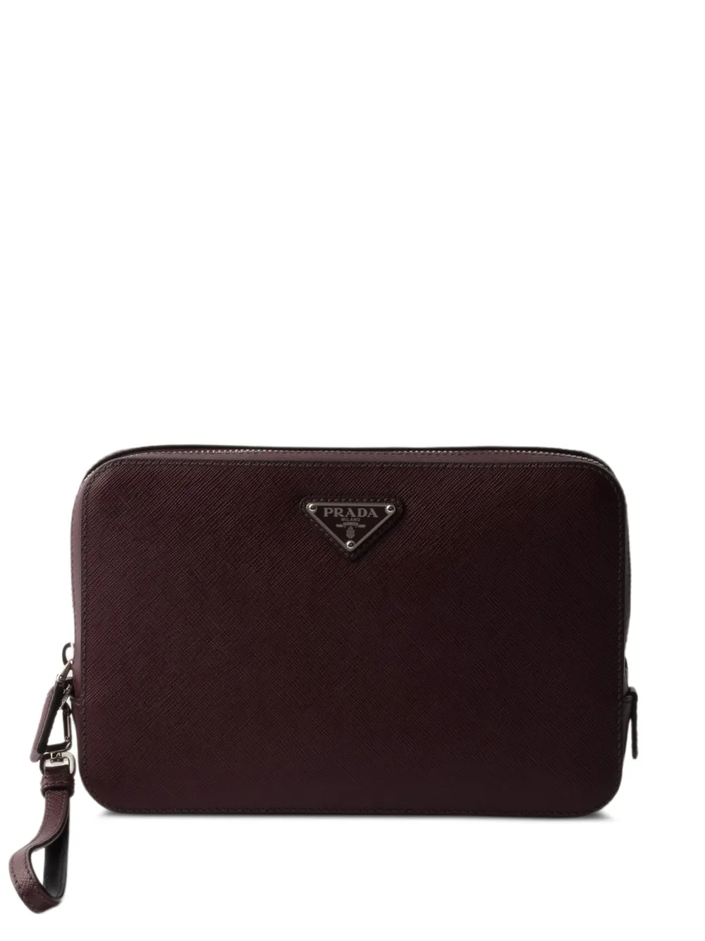 Prada Clutch in pelle con placca logo - Marrone