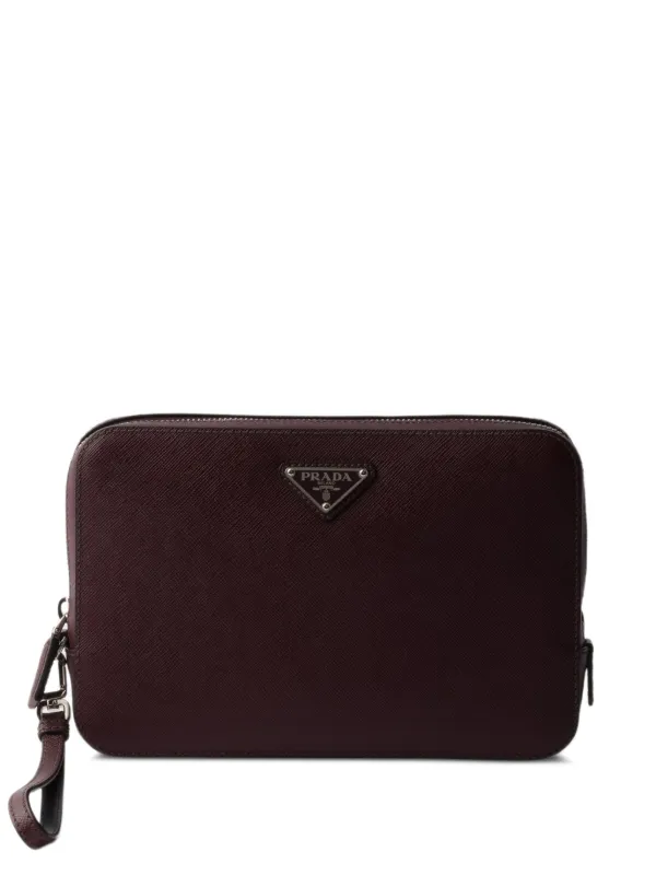 Prada Leather Logo-plaque Clutch in Red