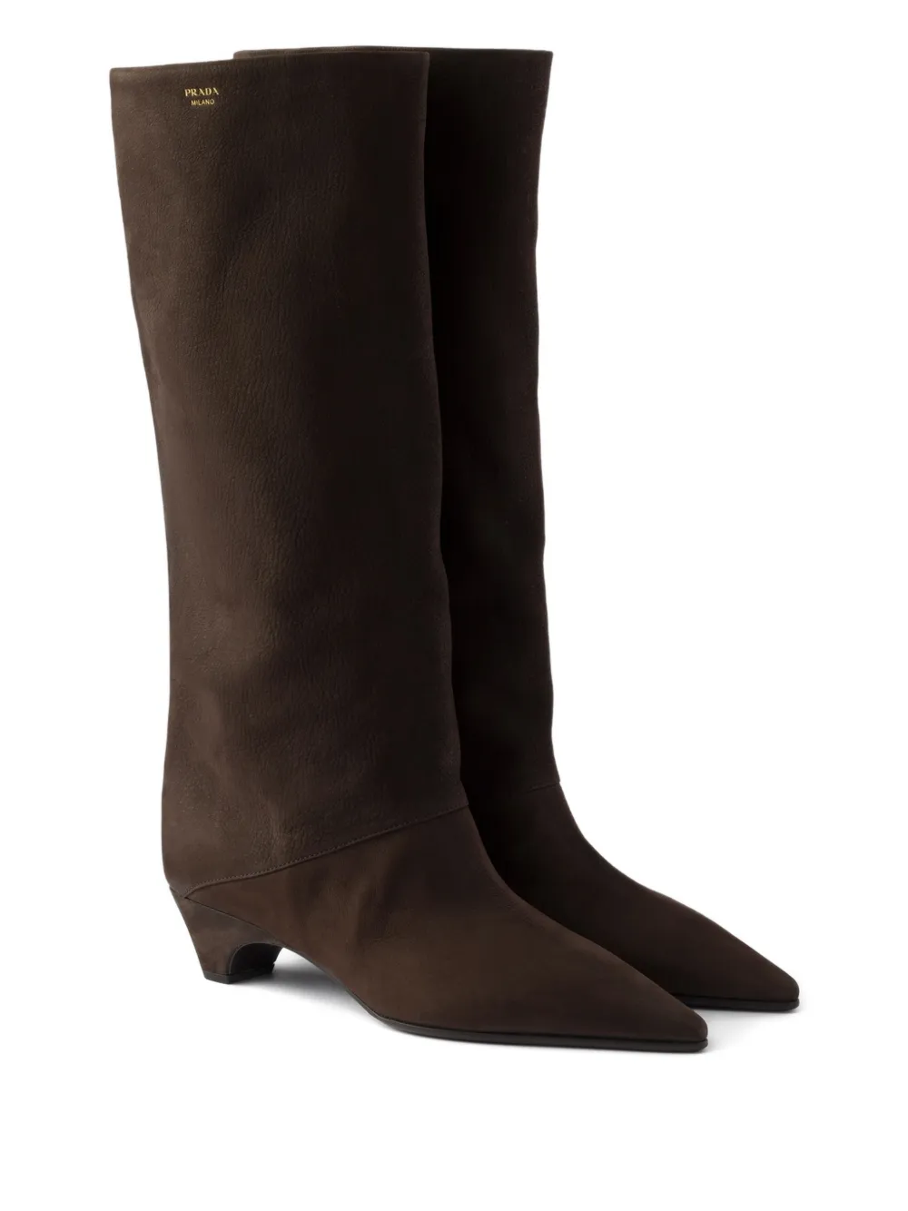 Prada 40mm Point-toe Leather Boots In Brown