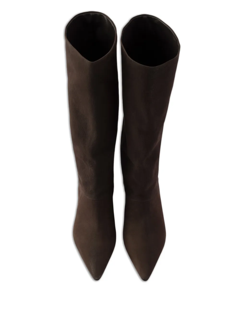 Prada 40mm Point-toe Leather Boots In Brown