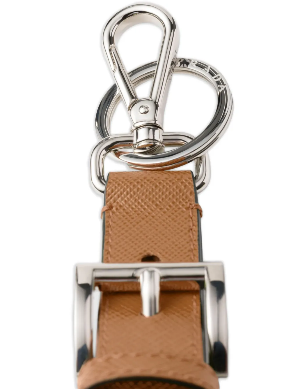  Prada Snap Hook Leather Keychain - Brown 