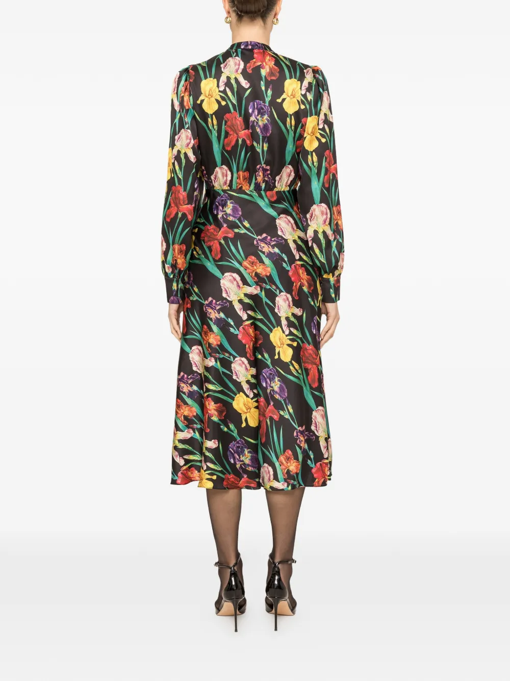NISSA Midi-jurk met kanten vlakken en print Zwart