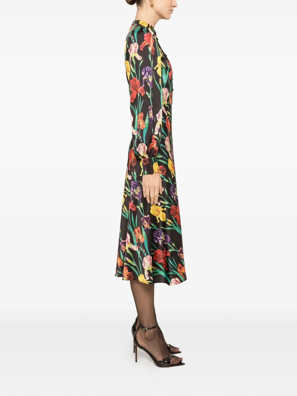  Nissa Lace-insert Printed Midi Dress - Black 