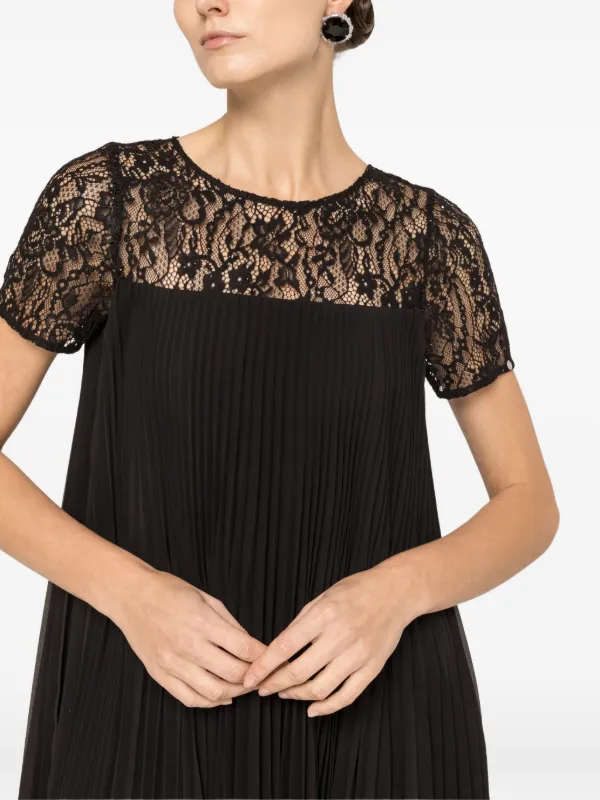 NISSA lace-panel Pleated Midi Dress | Black | FARFETCH