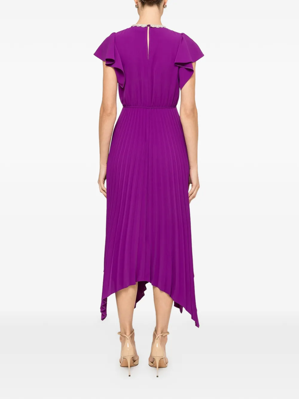 Crystal-Embellished Pleated Dress
