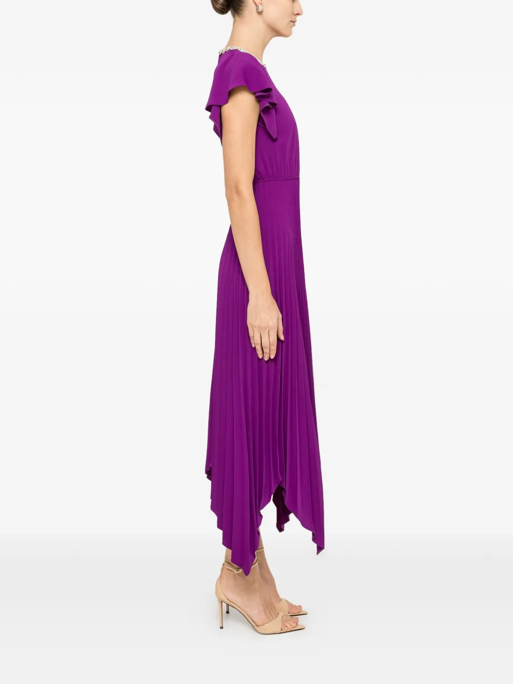 Crystal-Embellished Pleated Dress