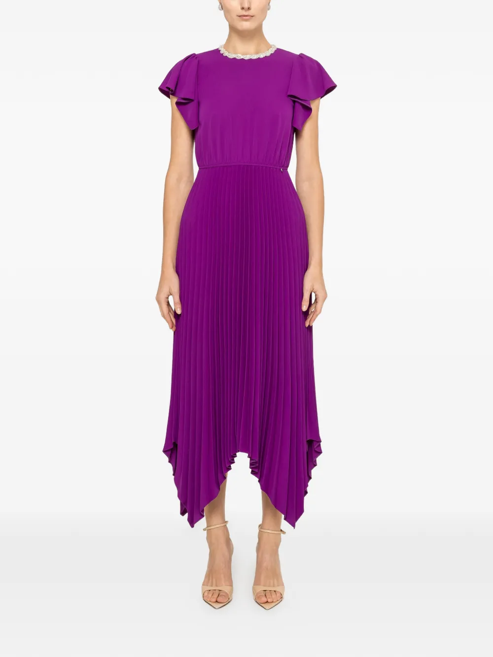 Crystal-Embellished Pleated Dress