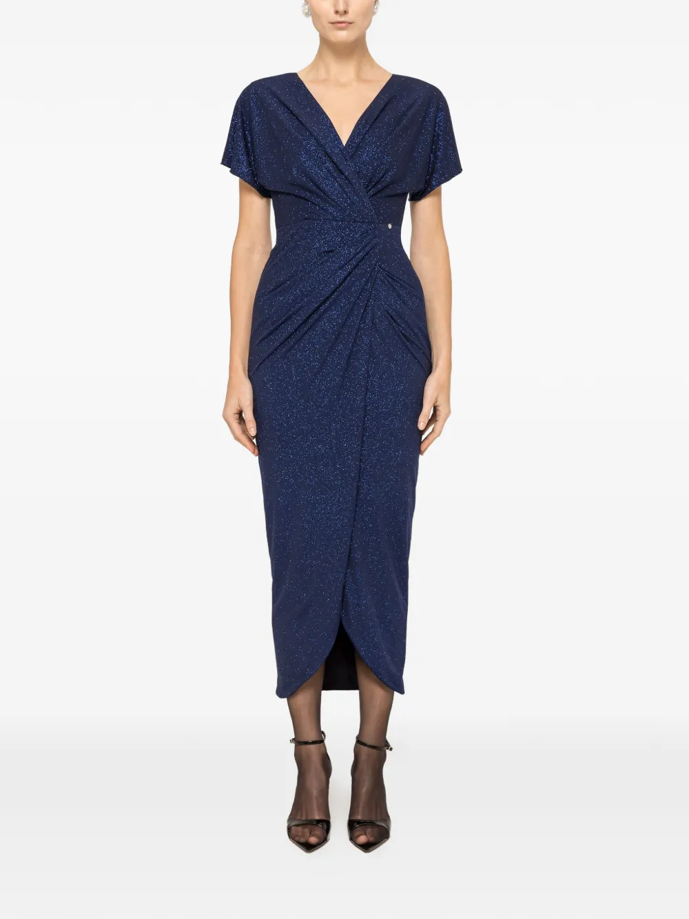  Nissa V-neck Draped Midi Dress - Blue 