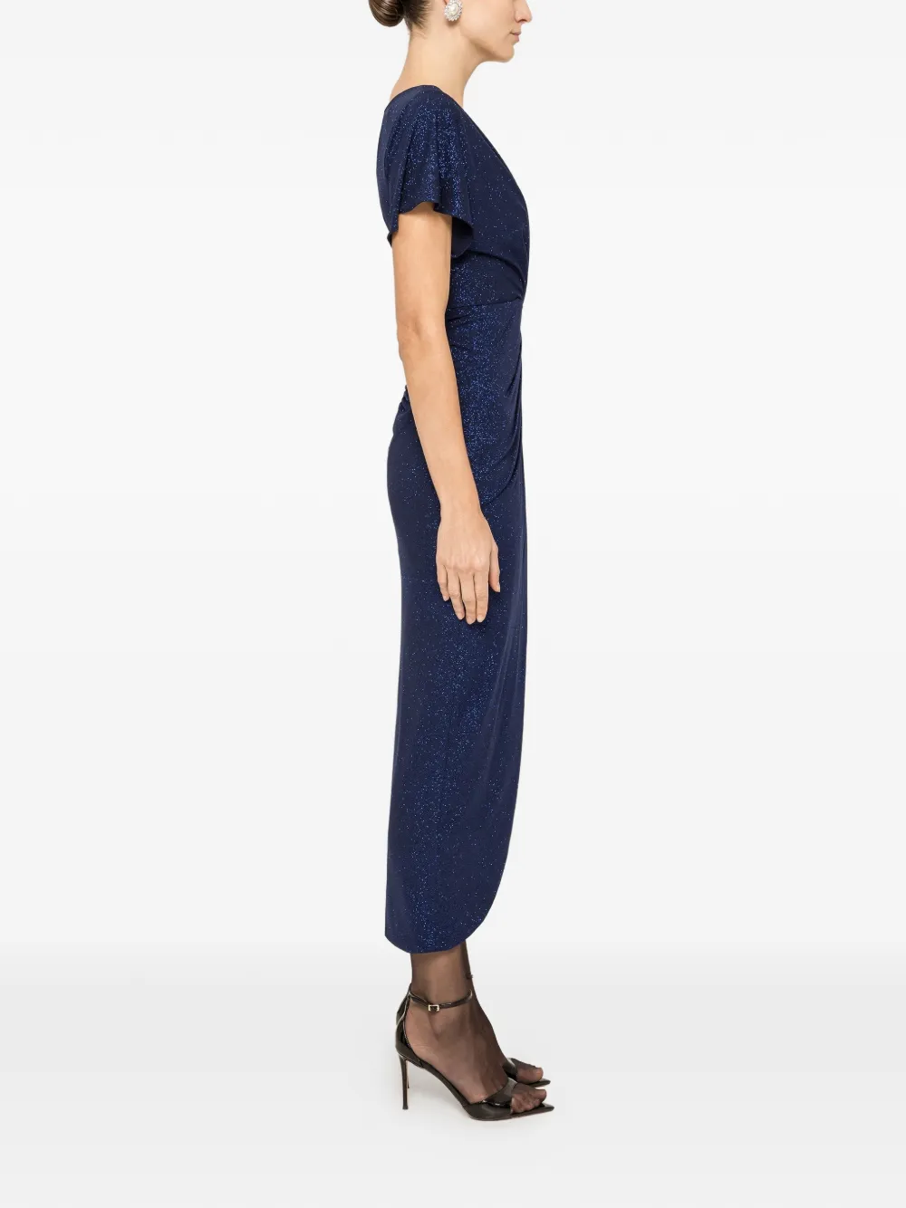  Nissa V-neck Draped Midi Dress - Blue 