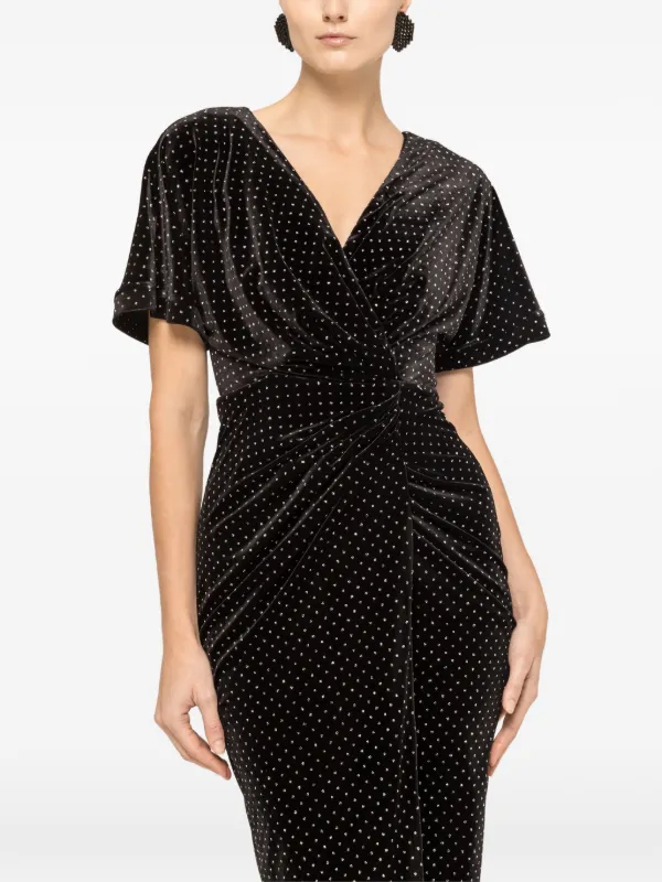 NISSA Glitter Velvet Midi Dress | Black | FARFETCH