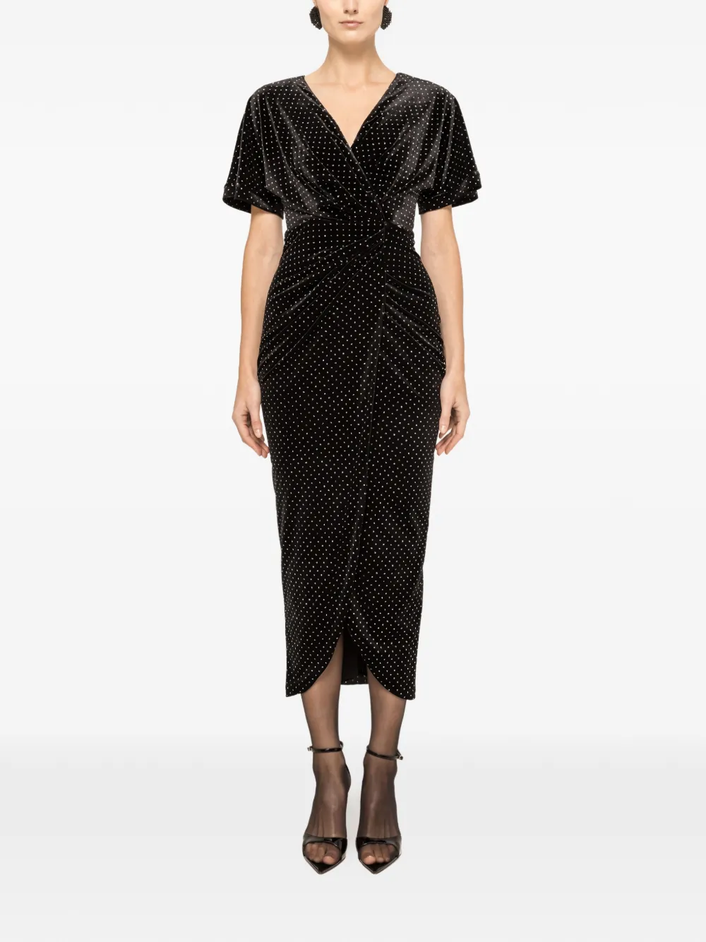 NISSA glitter velvet midi dress - Nero