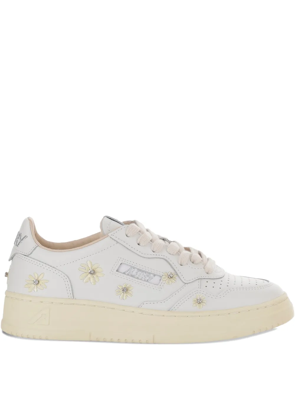 Autry Embroidered Flower Trainers In White