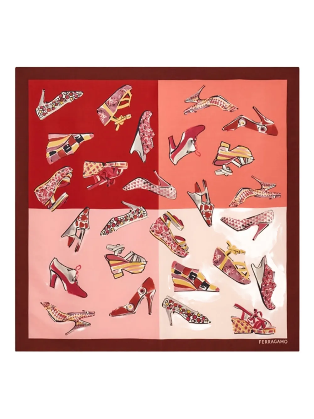Ferragamo Genio-print Silk Scarf In Burgundy