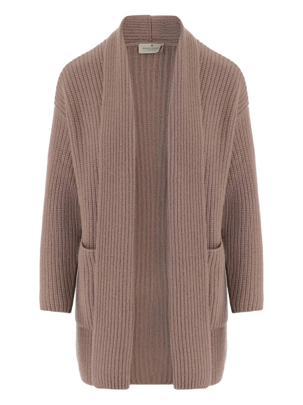 Bruno Manetti Patch Pocket Ribbed Knit Cardigan In Brown