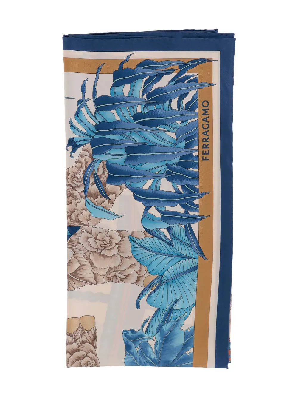 Ferragamo Floral-print Silk Scarf In Blue