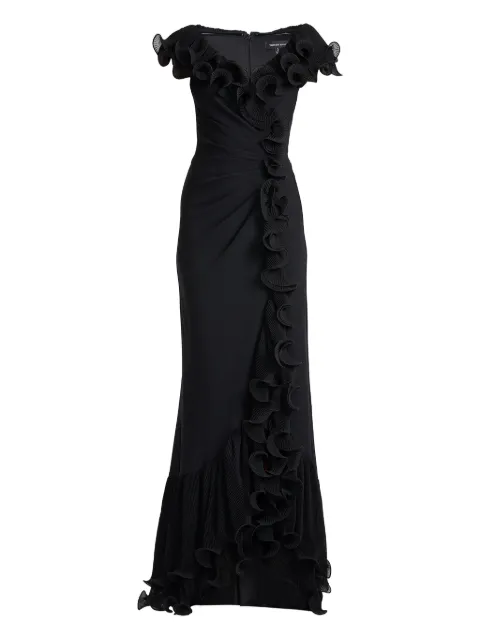 Tadashi Shoji ruffled pleated maxi dress