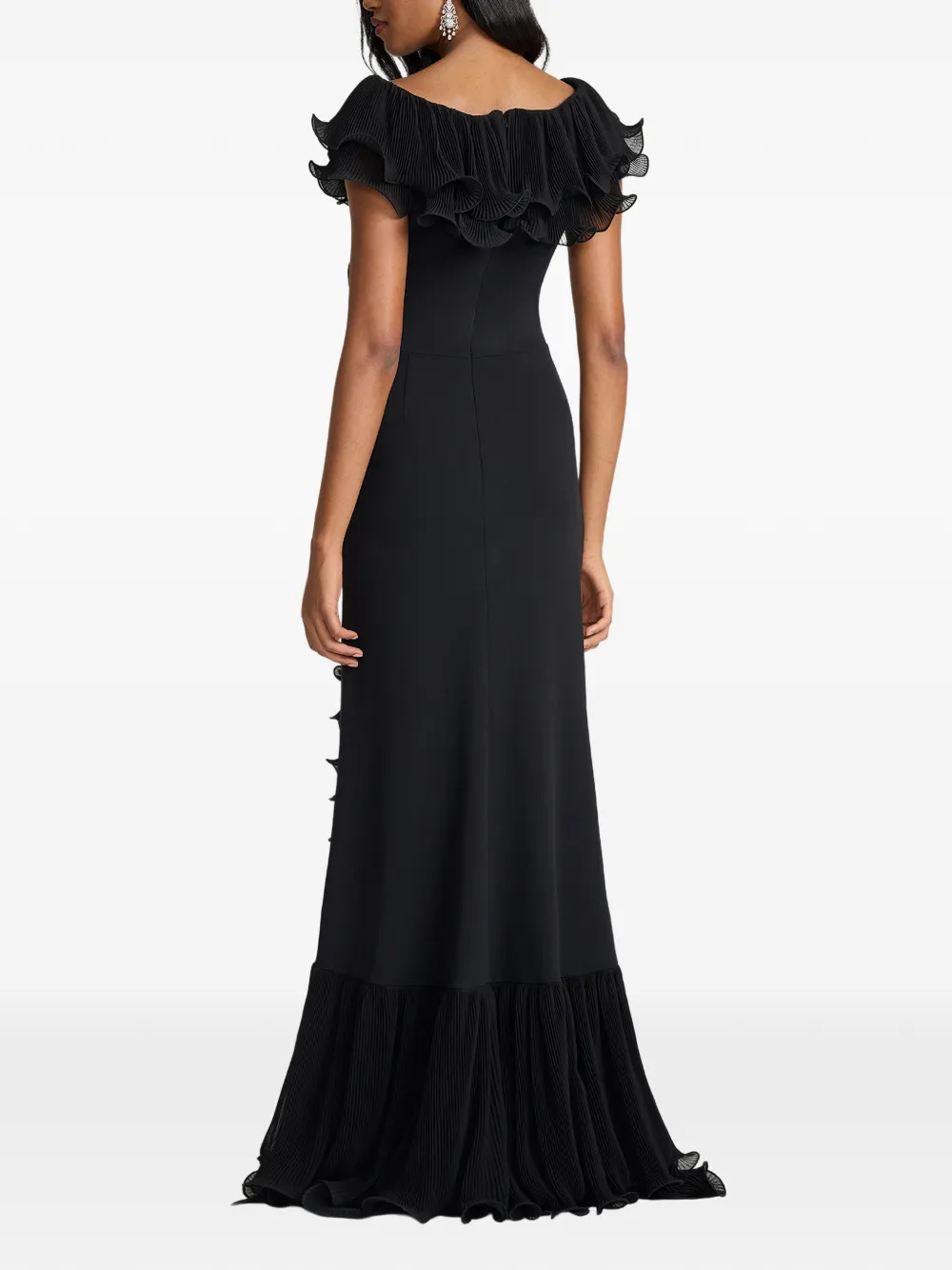 Tadashi Shoji Geplooide maxi-jurk met ruches Zwart