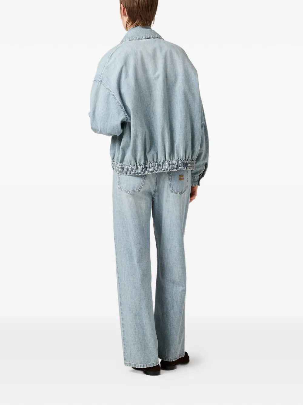  Miu Miu Vaqueros Chambray Con Logo Bordado - Azul 