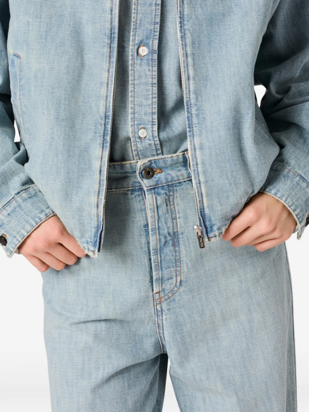 Miu Chambray jeans met geborduurd logo Blauw