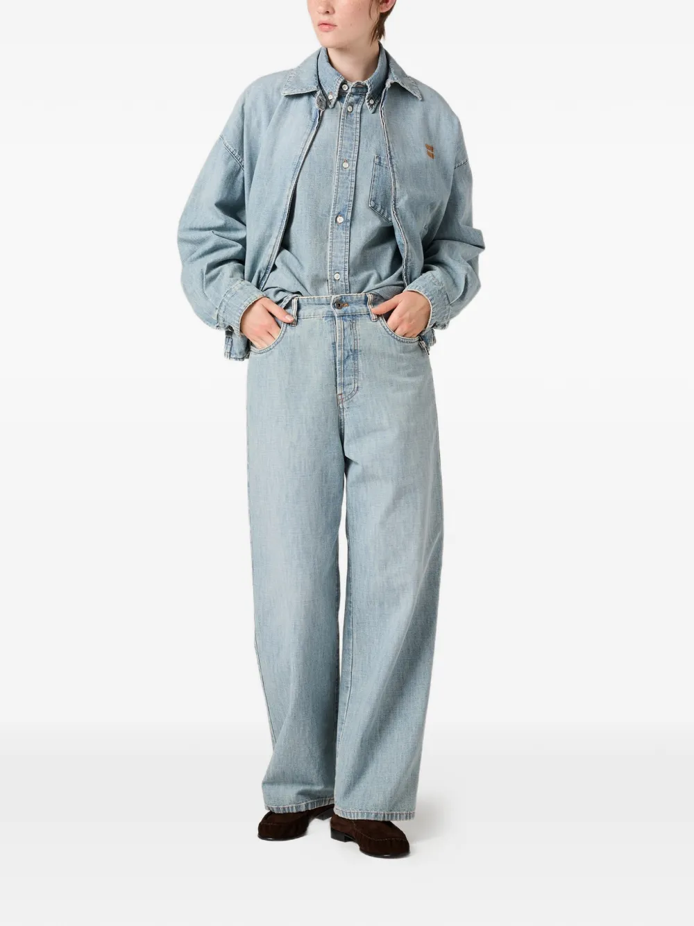 Miu Miu logo-lettering jeans - Blauw