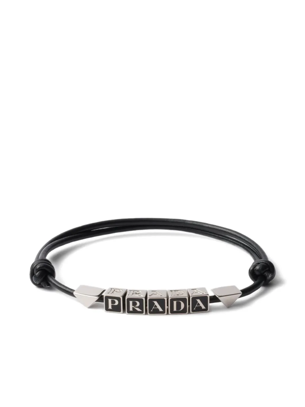 Prada enameled-logo leather bracelet - Silver